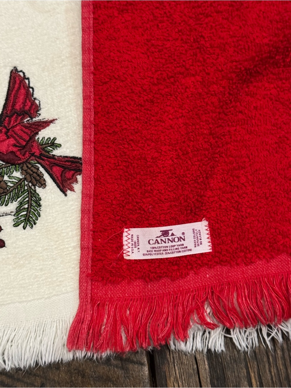 Christmas Cardinal & Bell Embroidered Hand Towels Red & Cream - Set of 5 - Picture 9 of 9